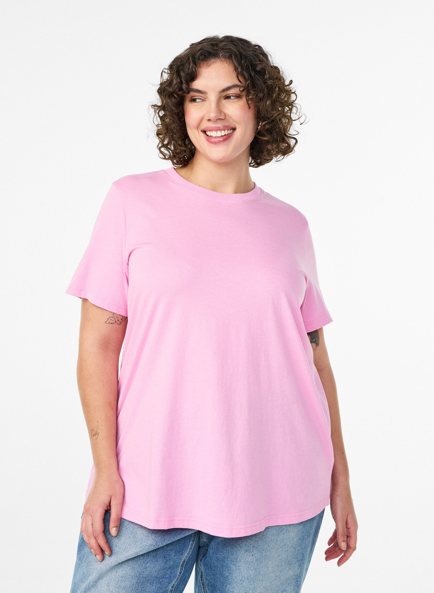 ZizziT-shirt basique en coton &agrave; col rond, Rose, Model image number 0