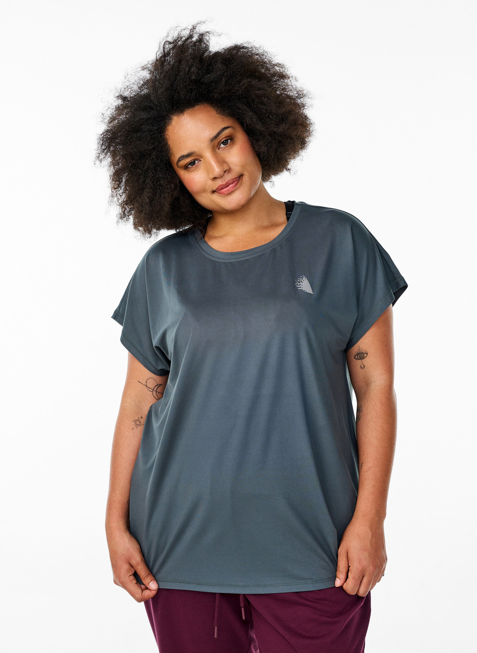 T-shirt de sport couleur unie, Vert fonc&eacute;, Model