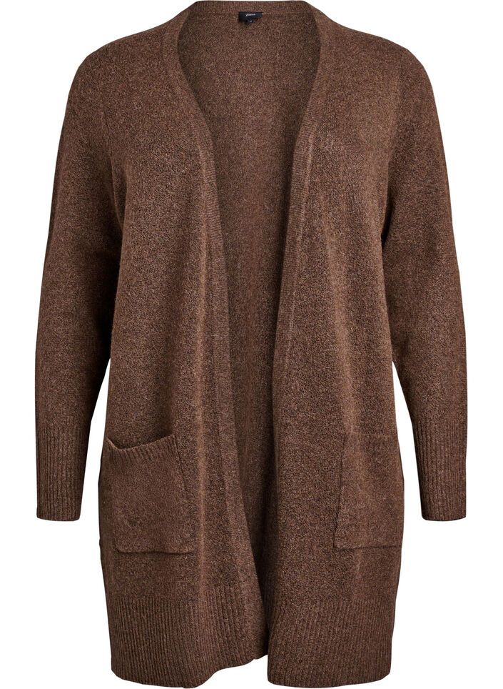 Geribd gebreid vest met zakken, Bruin, Packshot image number 0