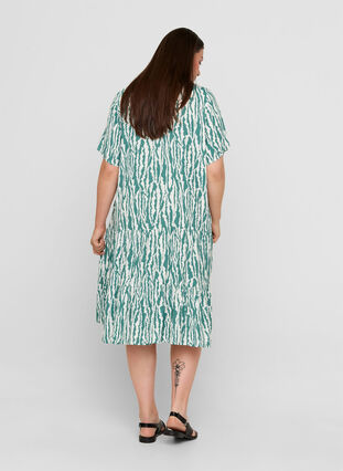 Viscose jurk met print en korte mouwen, Green Animal Print, Model image number 1