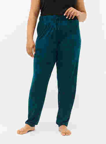 Pantalon de nuit en viscose avec imprimé floral, Deep Teal Flower, Model image number 2