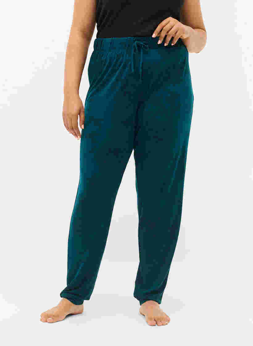 Pantalon de nuit en viscose avec imprimé floral, Deep Teal Flower, Model image number 2