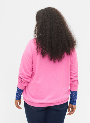 Katoenen sweatshirt met tekstprint, Wild Orchid, Model image number 1
