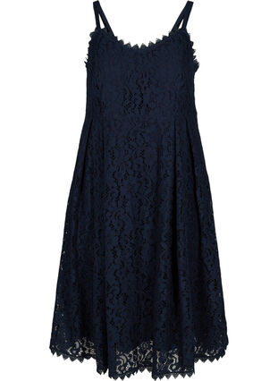 Mouwloos midi-jurk in kant, Navy Blazer, Packshot image number 0