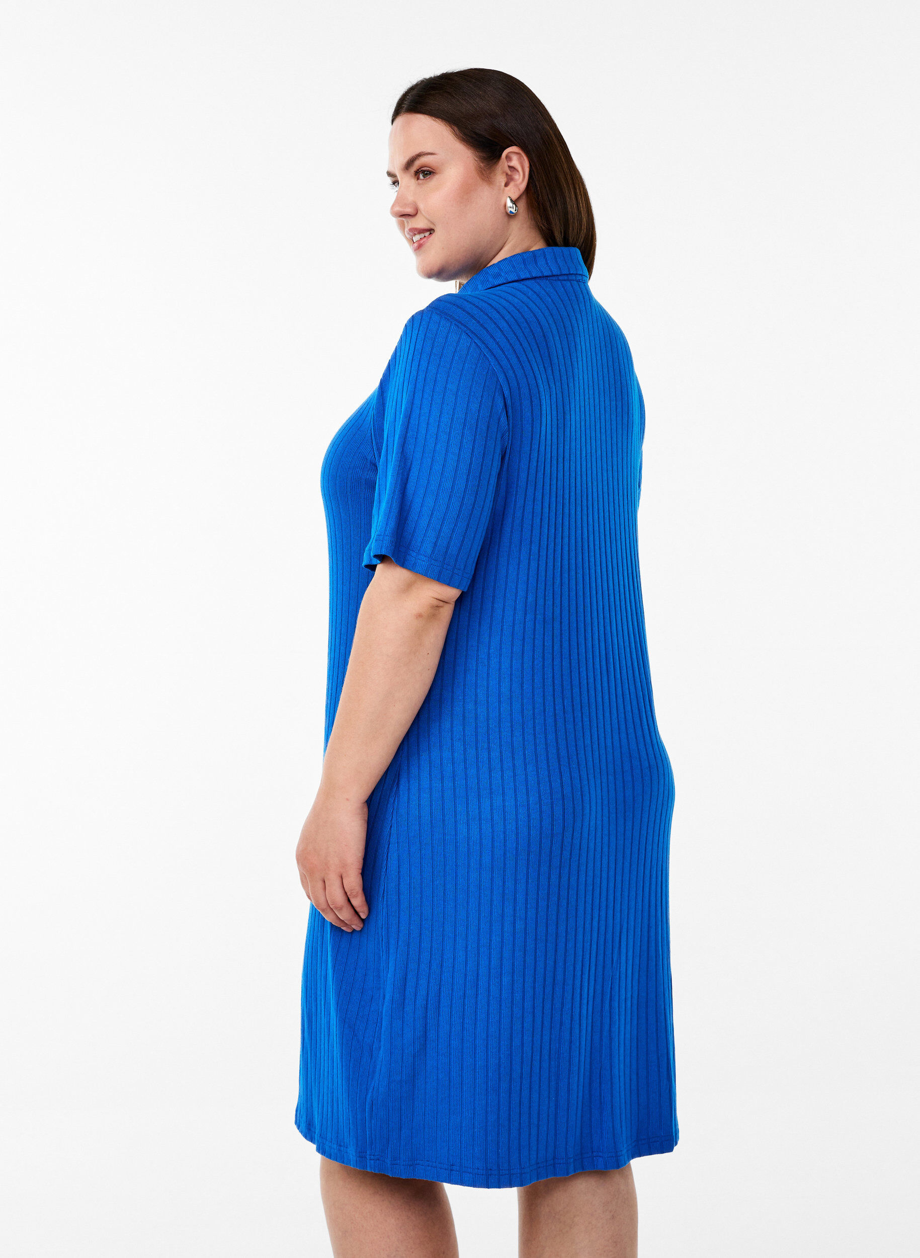 ZizziJersey overhemdjurk met kniehoogte en korte mouwen, Blauw, Model image number 2