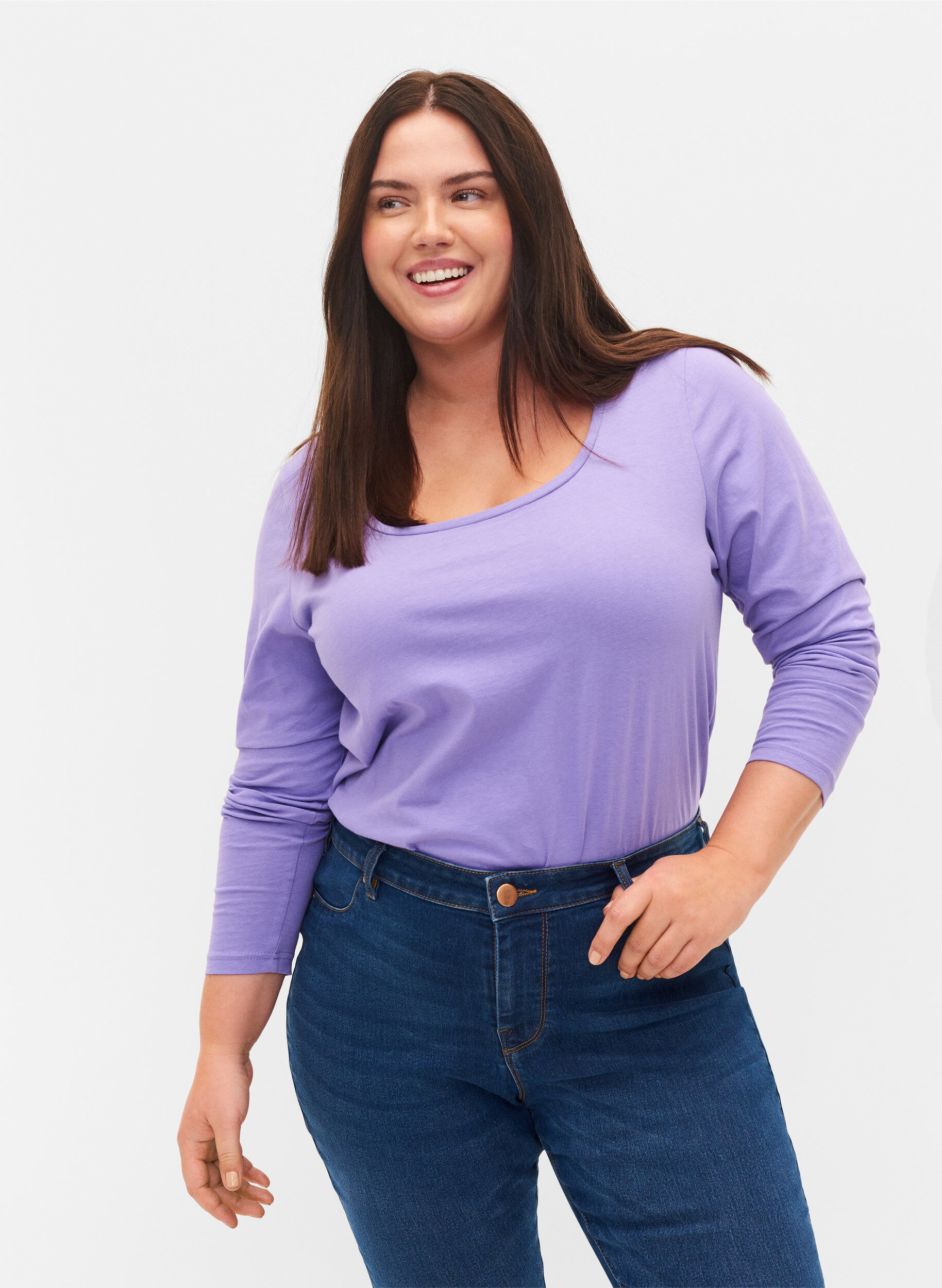 ZizziSet van 2 basic tops in katoen , Paisley Purple/Black, Model image number 0