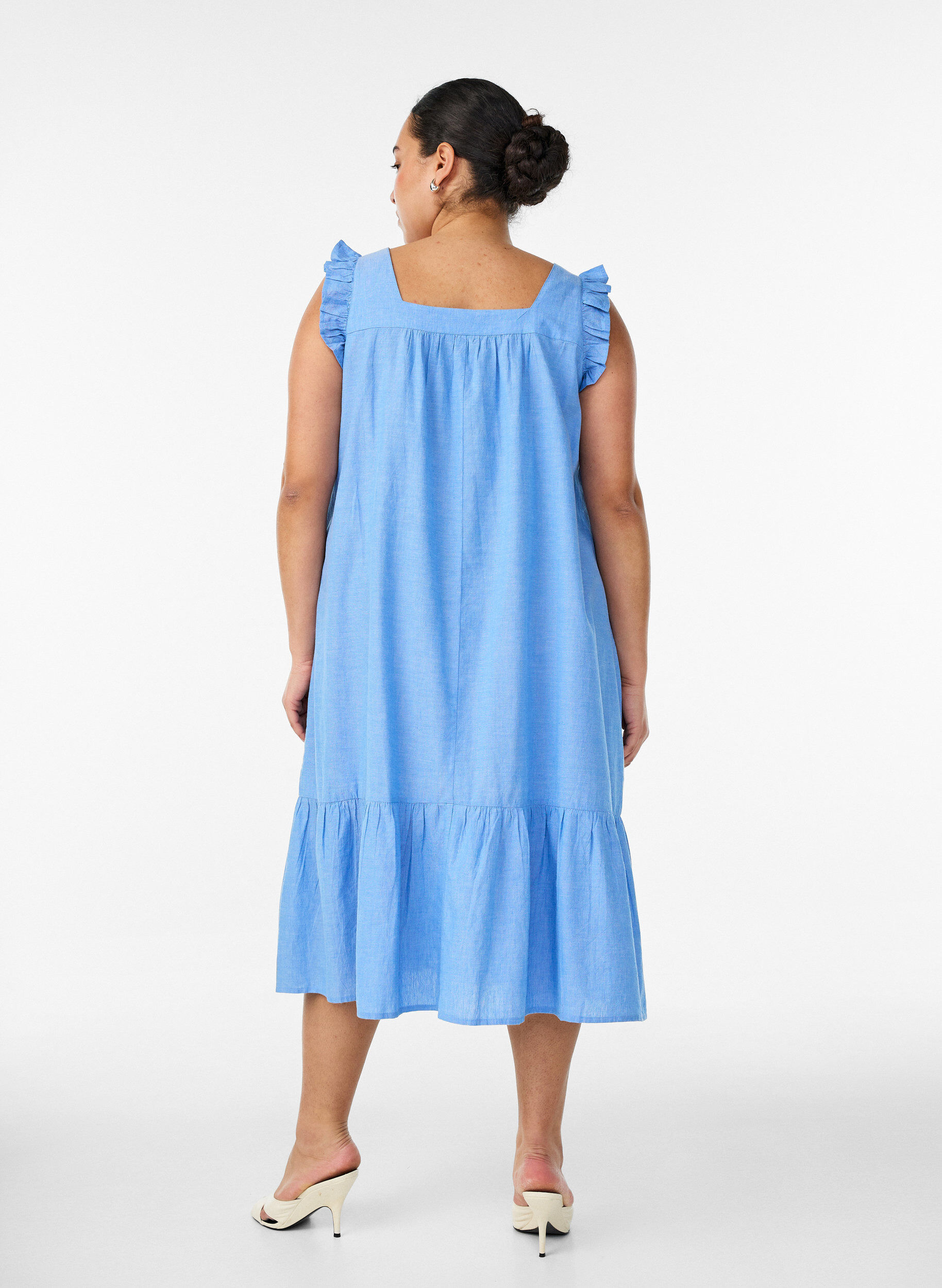 ZizziRobe midi en coton avec volants, Bleu Clair, Model image number 1