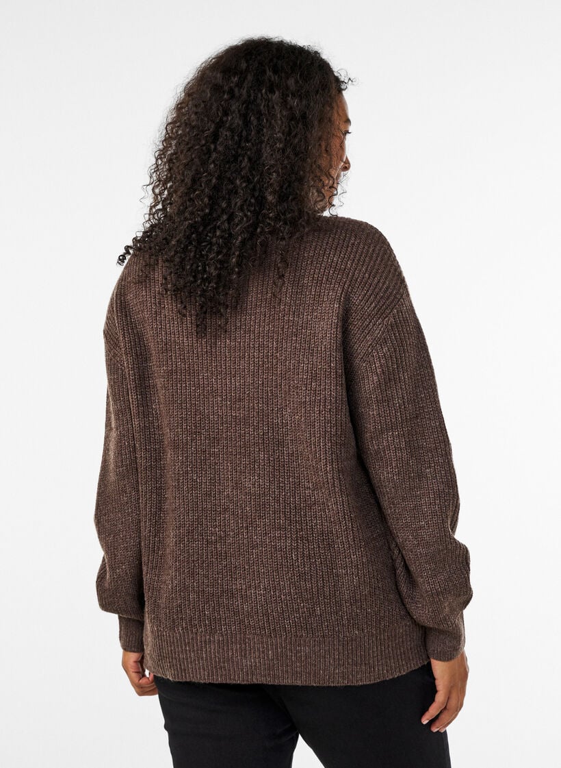 Pull en tricot avec col haut et fermeture &eacute;clair, Marron, Model image number 2