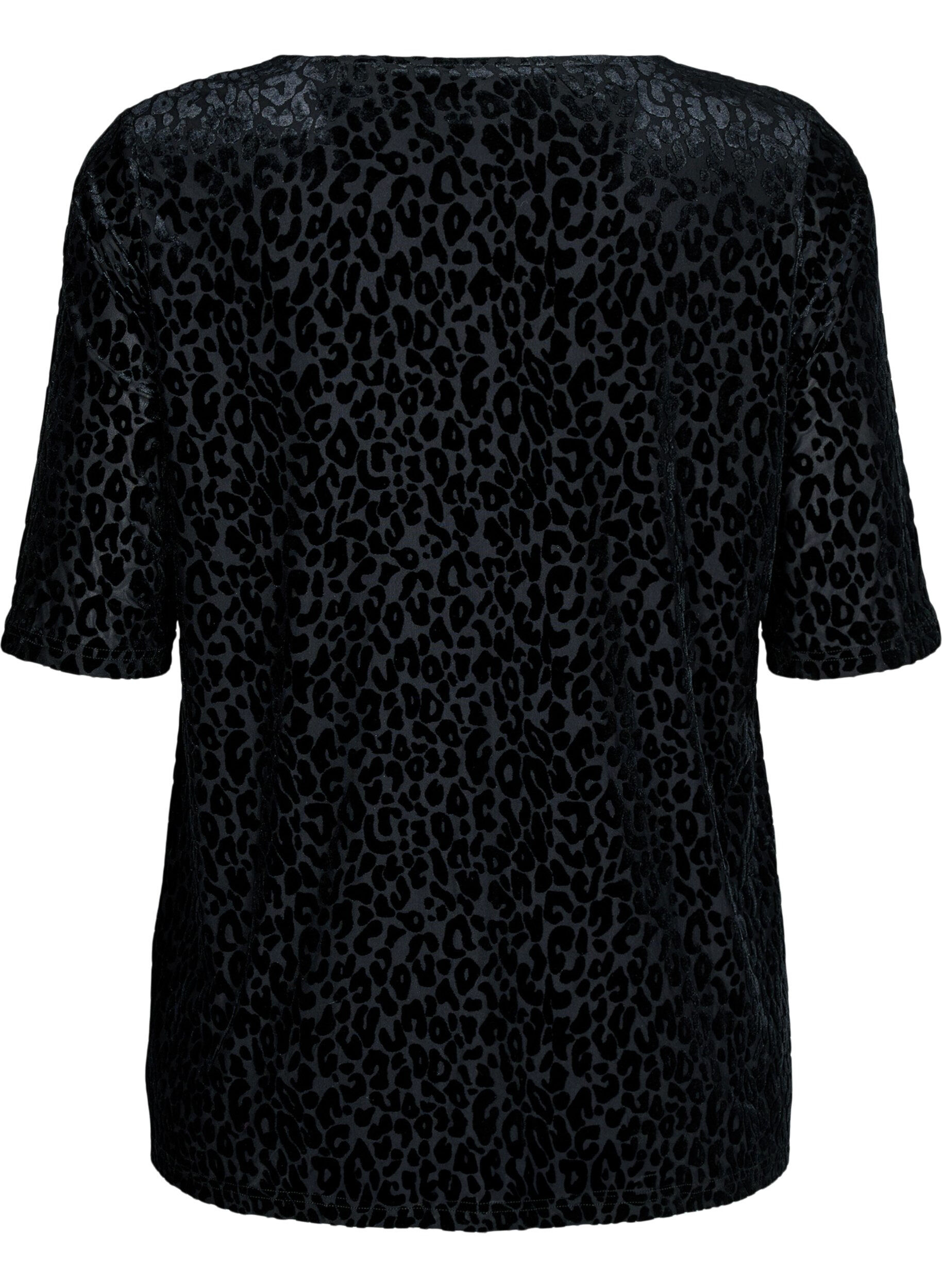 ZizziBlouse met korte mouwen en luipaardprint, Zwart, Packshot image number 1