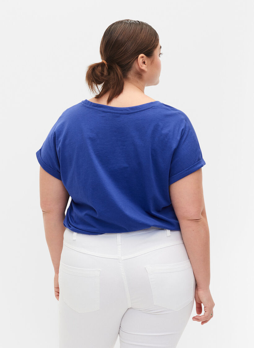 T-shirt &agrave; manches courtes en coton m&eacute;lang&eacute;, Bleu, Model image number 2