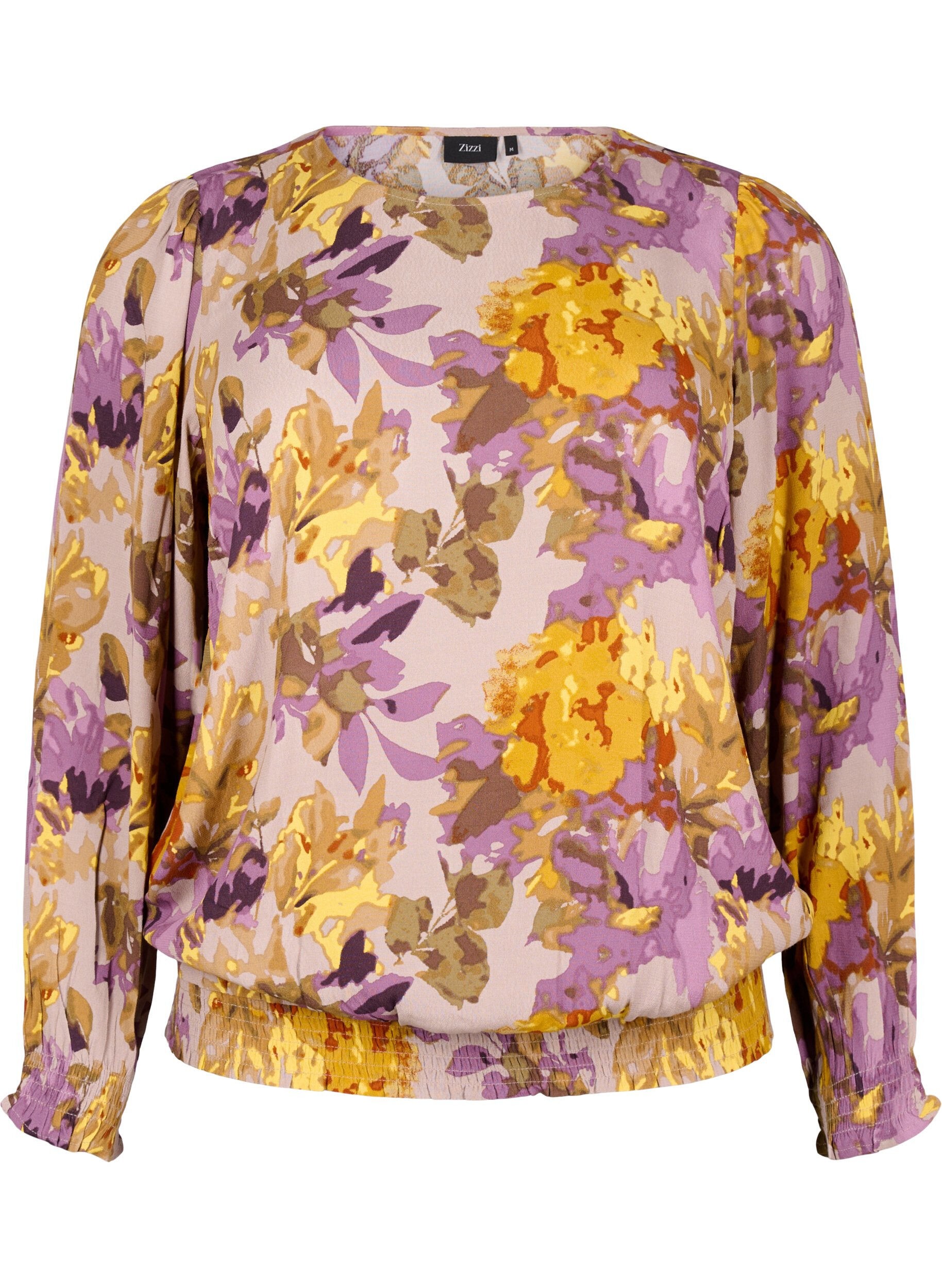 Zizzi Chemisier &agrave; smocks avec imprim&eacute; floral, Purple Flower, Packshot image number 0
