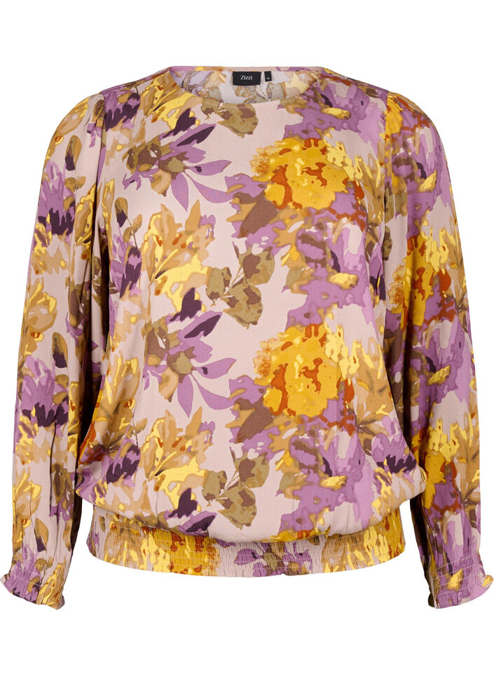Smock blouse met bloemenprint, Purple Flower, Packshot image number 0