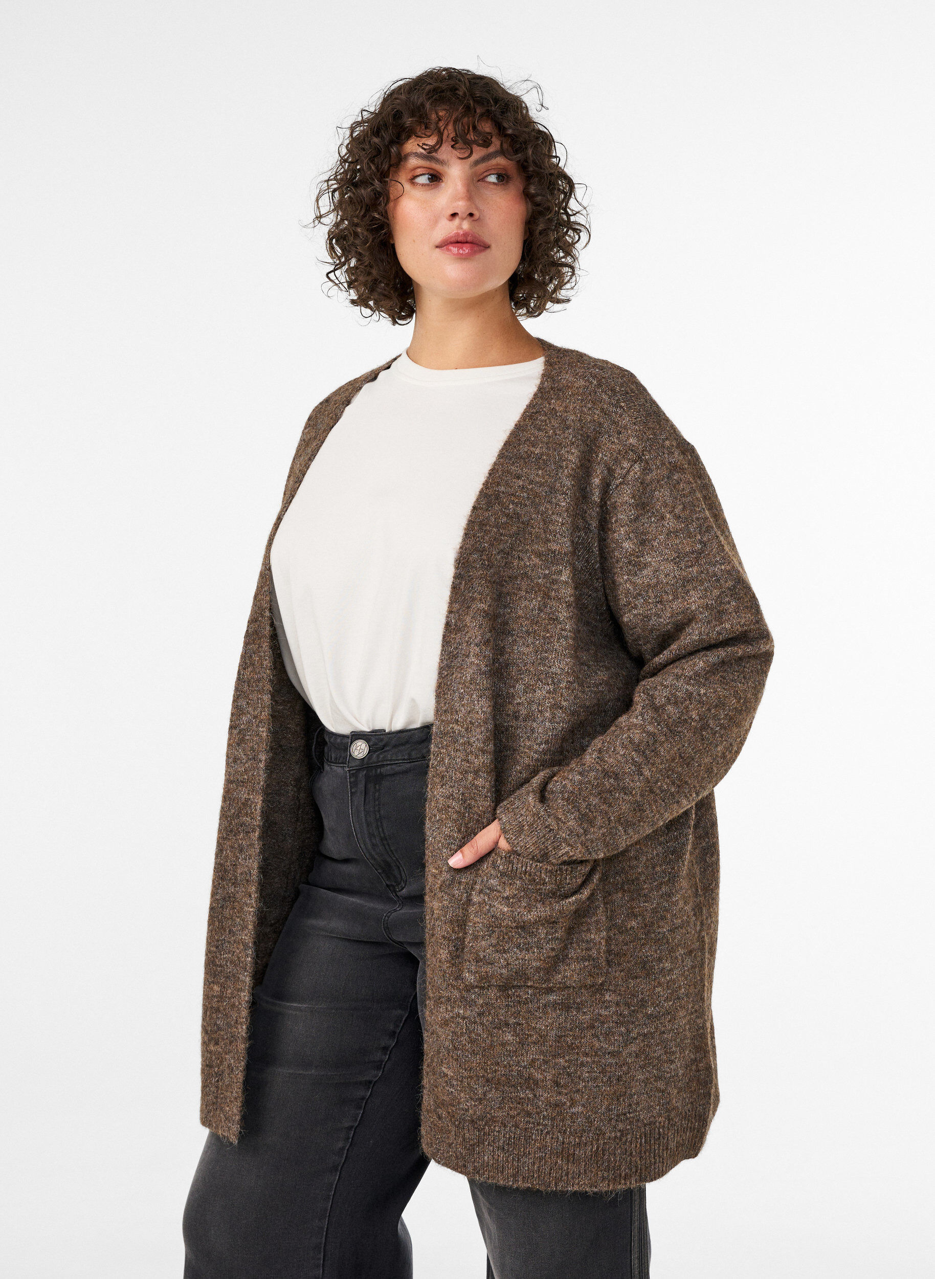 ZizziCardigan long avec poches, Marron, Model image number 0