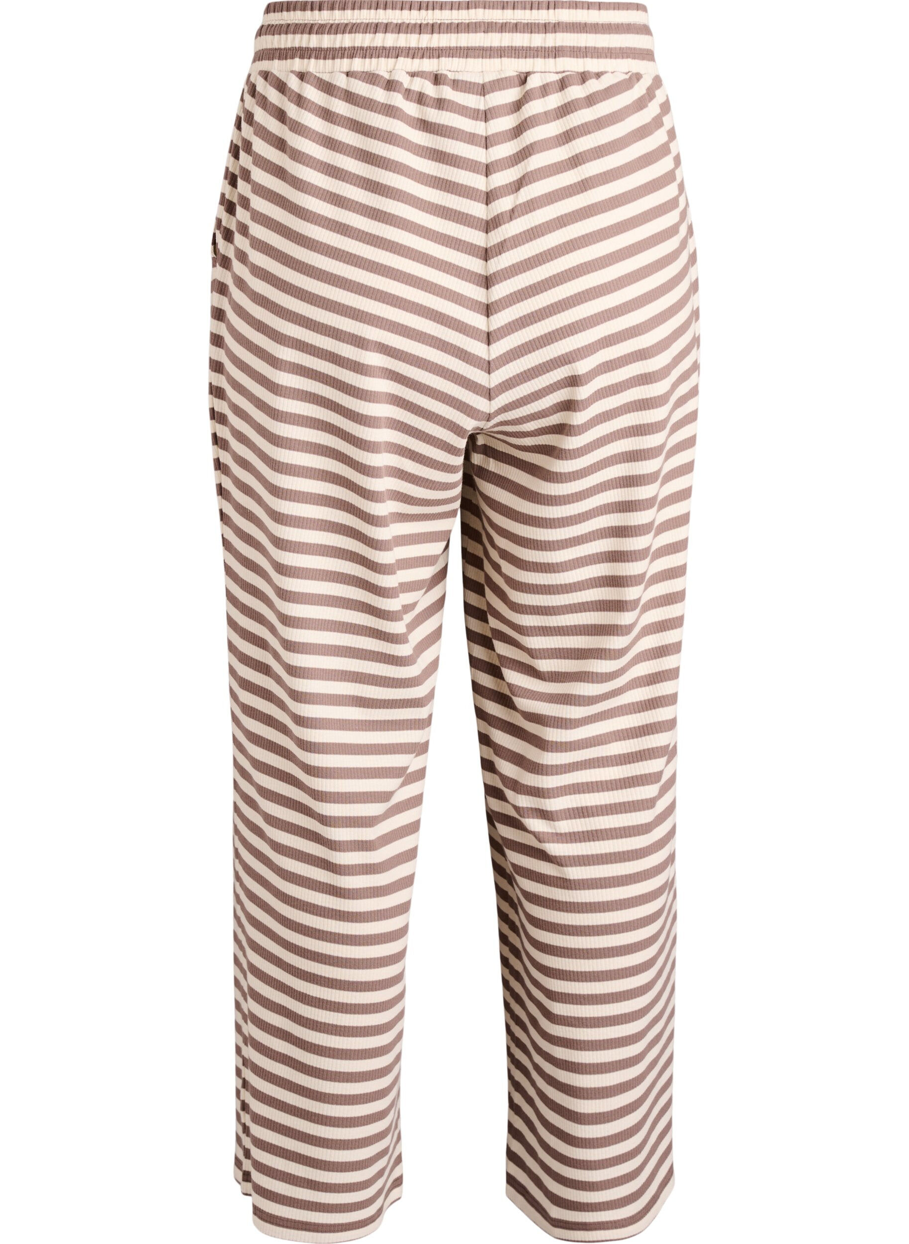 Zizzi Pantalon de pyjama ray&eacute; &agrave; taille haute et coupe ample, Beige, Packshot image number 1
