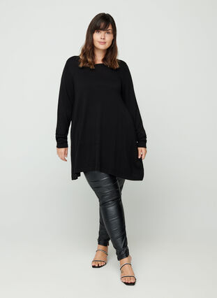 Gebreide blouse met a-lijn, Black, Model image number 1
