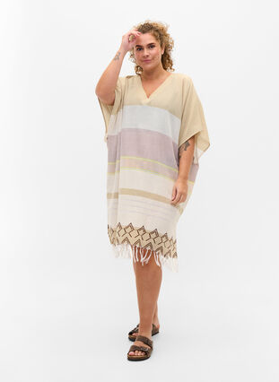 Robe de plage en coton rayé à franges, Sand As Sample, Model image number 2