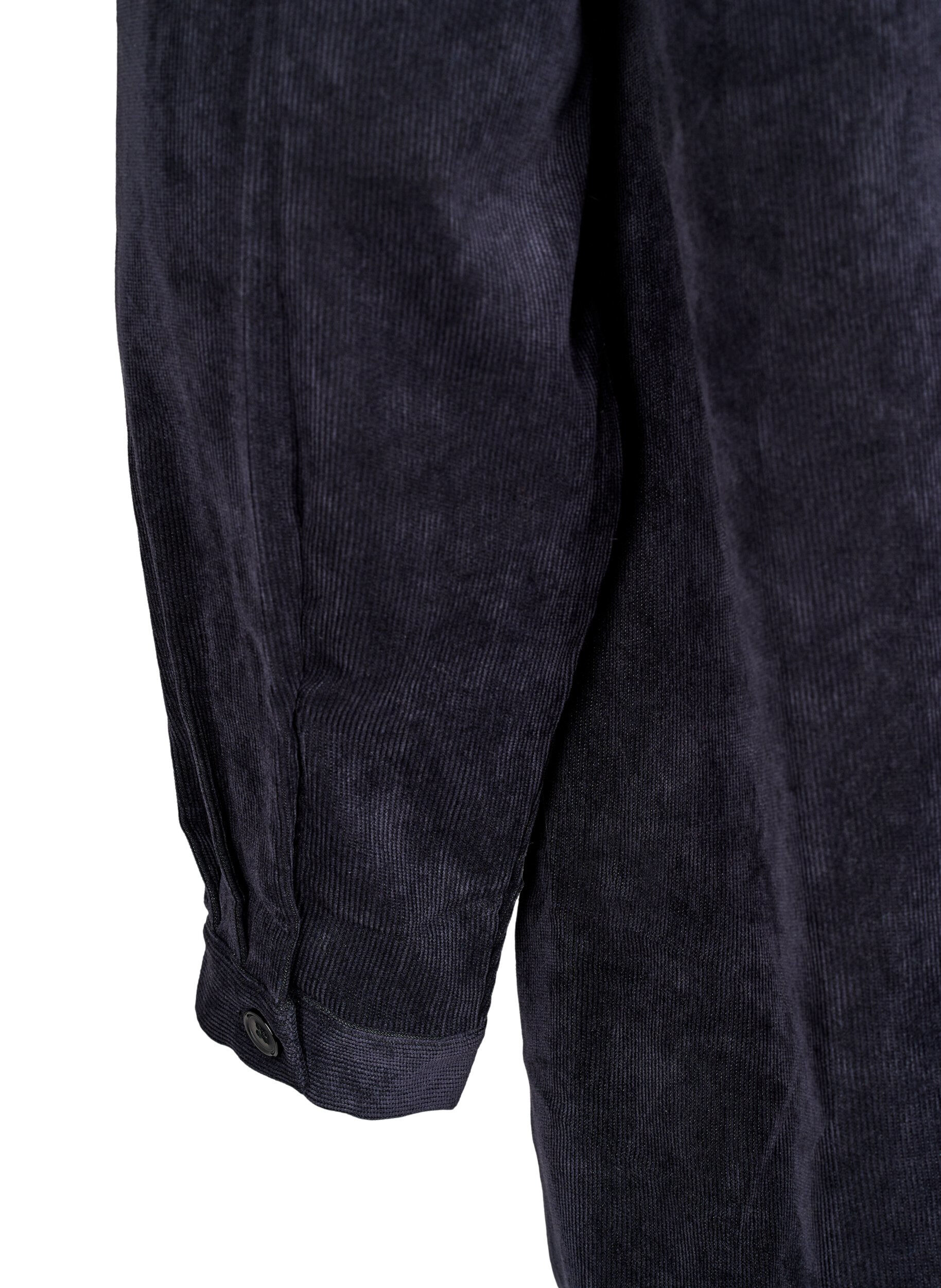 ZizziLange corduroy shirt jurk met knopen, Black, Packshot image number 4
