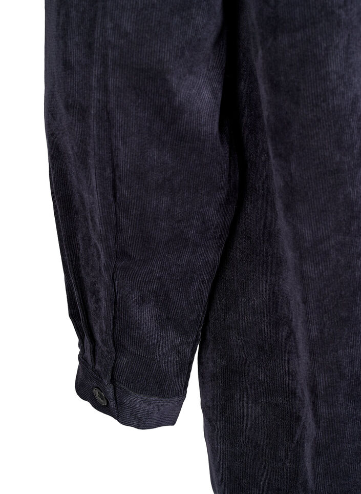 Lange corduroy shirt jurk met knopen, Black, Packshot image number 4