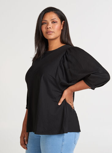 Blouse manches 3/4, Black, Model image number 0