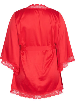 Robe de chambre avec détails en dentelle et manches 3/4, True Red , Packshot image number 1