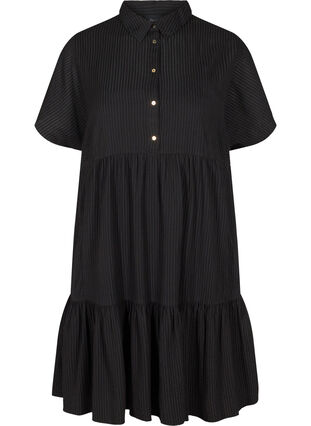 Gestreepte jurk in katoenmix , Black, Packshot image number 0