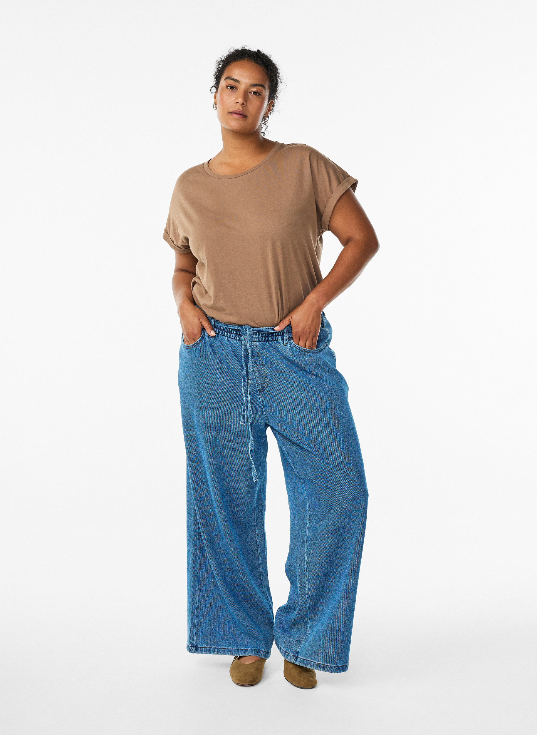 ZizziT-shirt met korte mouwen van katoenmix, Bruin, Model image number 1