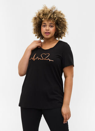 T-shirt pyjama à manches courtes en coton, Black HEART COPPER, Model image number 0