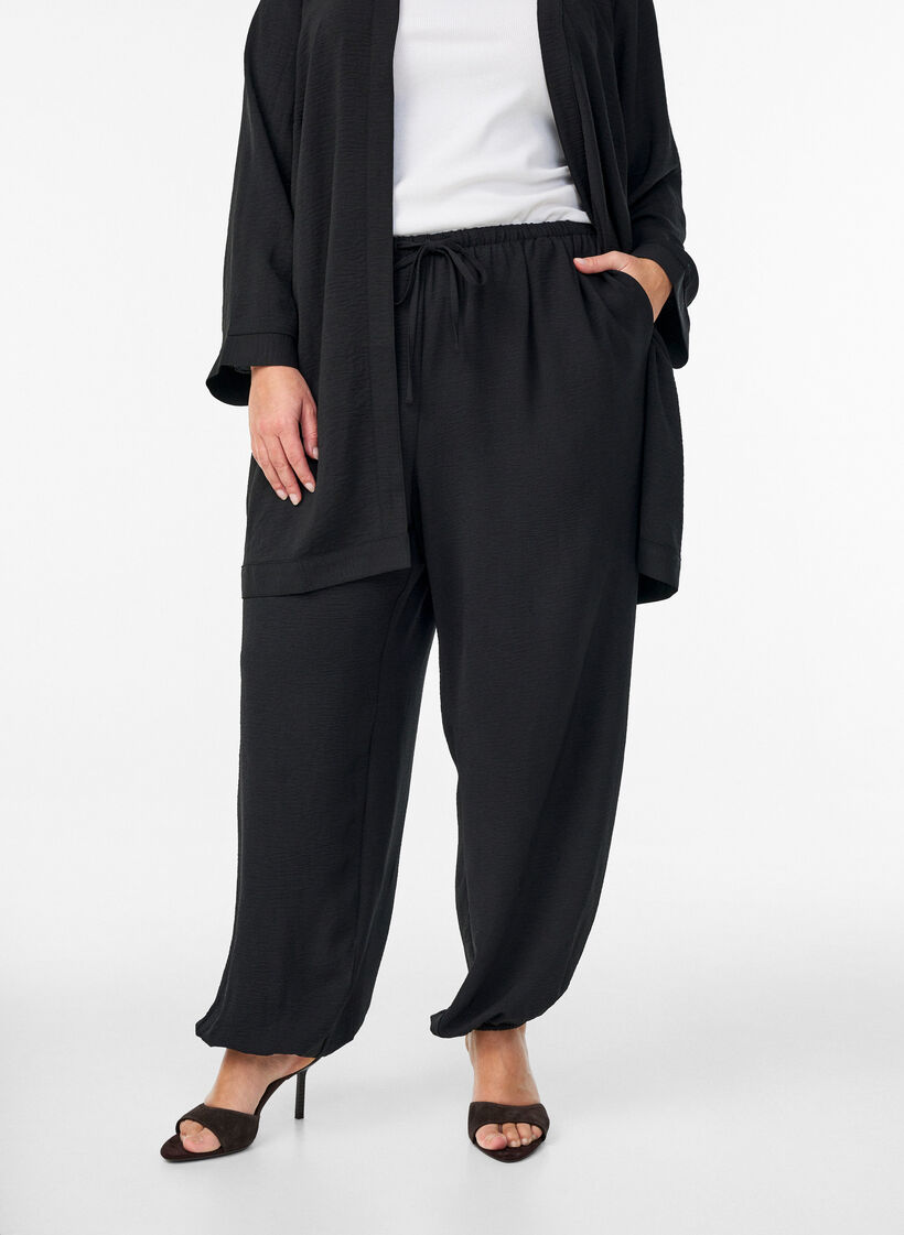 Pantalon balloon taille haute, Noir, Model image number 2