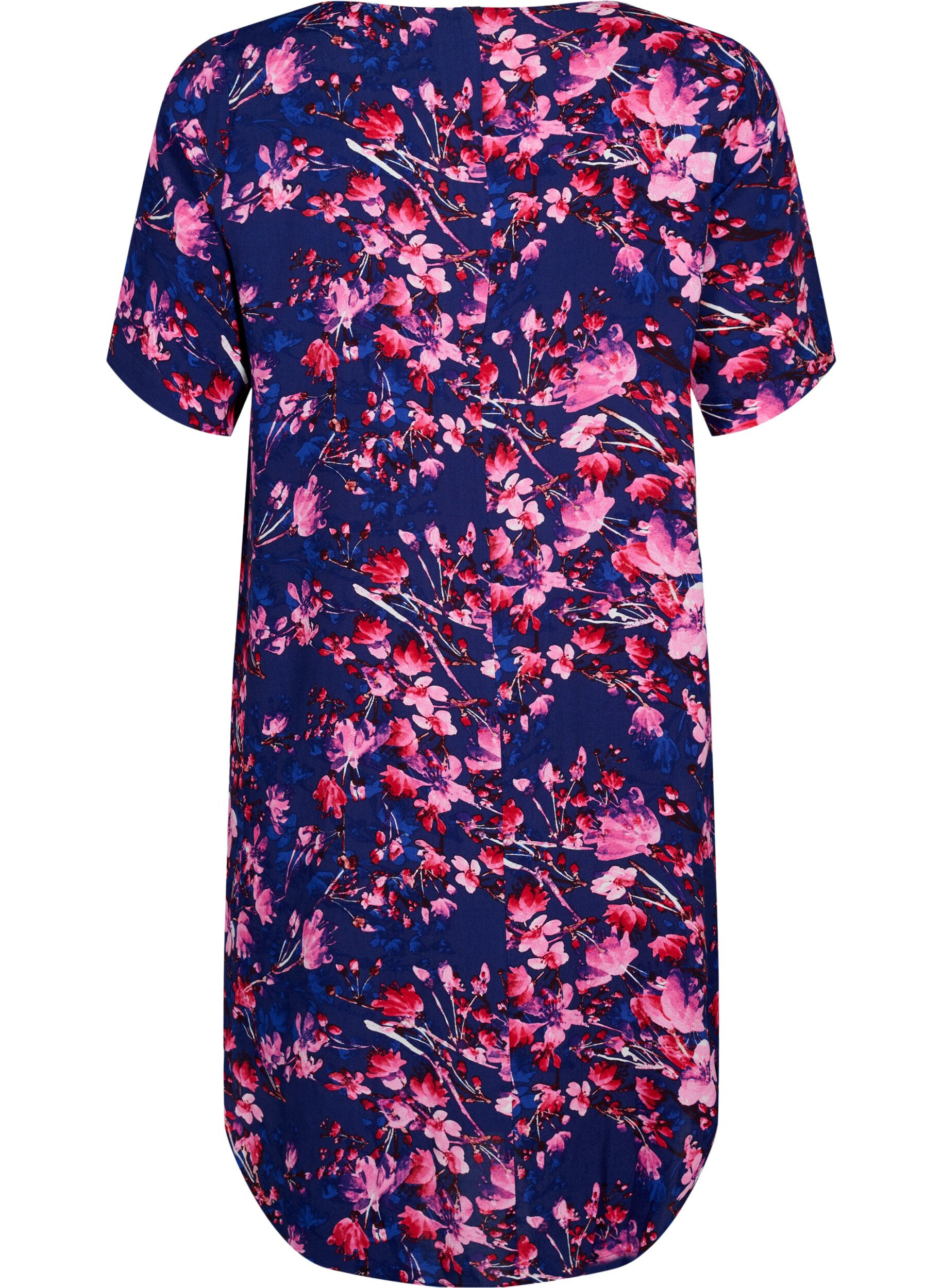 ZizziMidi-jurk van viscose met bloemenprint, B. Blue Pink Flower, Packshot image number 1