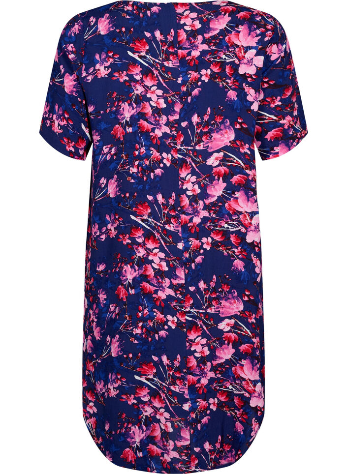 Midi-jurk van viscose met bloemenprint, B. Blue Pink Flower, Packshot image number 1