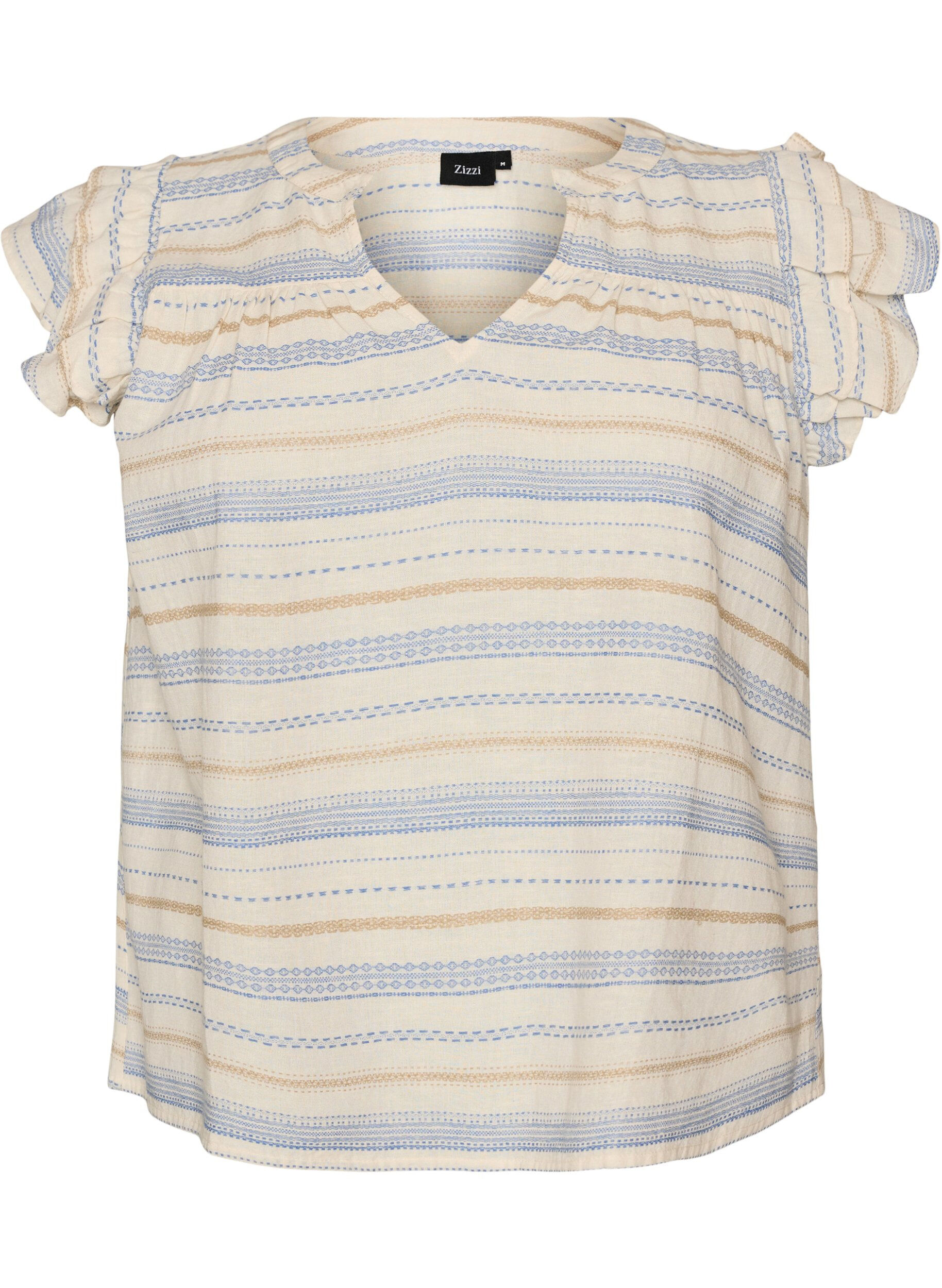 ZizziBlouse sans manches avec volants et rayures &agrave; motifs, Vanille, Packshot image number 0