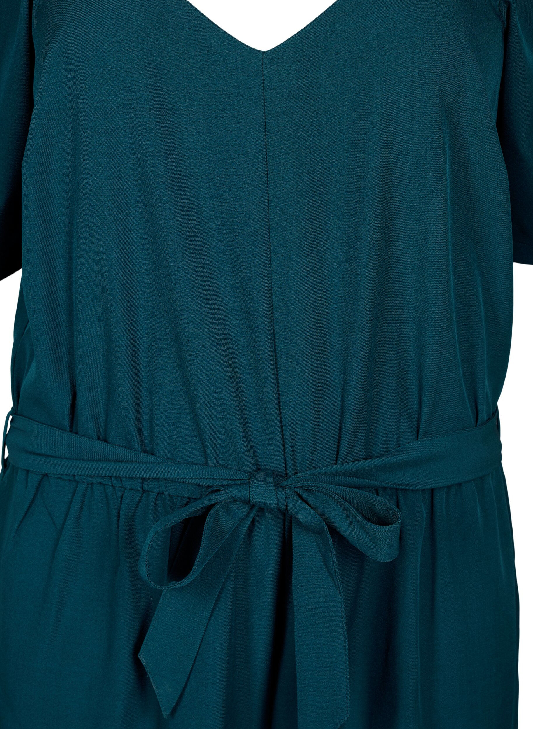 ZizziJumpsuit met riem en korte mouwen, Sea Moss Melange, Packshot image number 2
