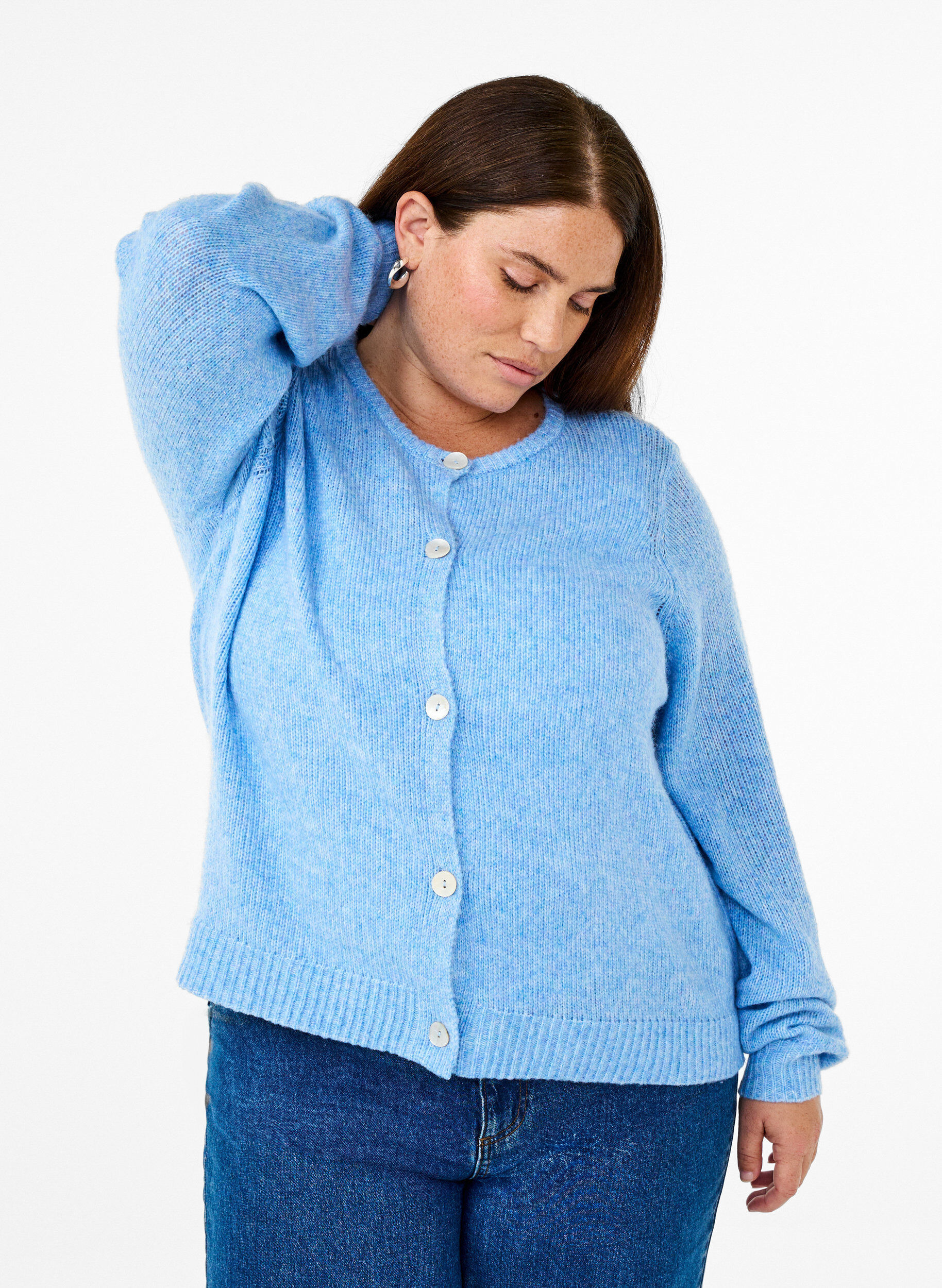 ZizziGebreide cardigan met wol en knoopsluiting, Della R. Blue Mel., Model image number 0