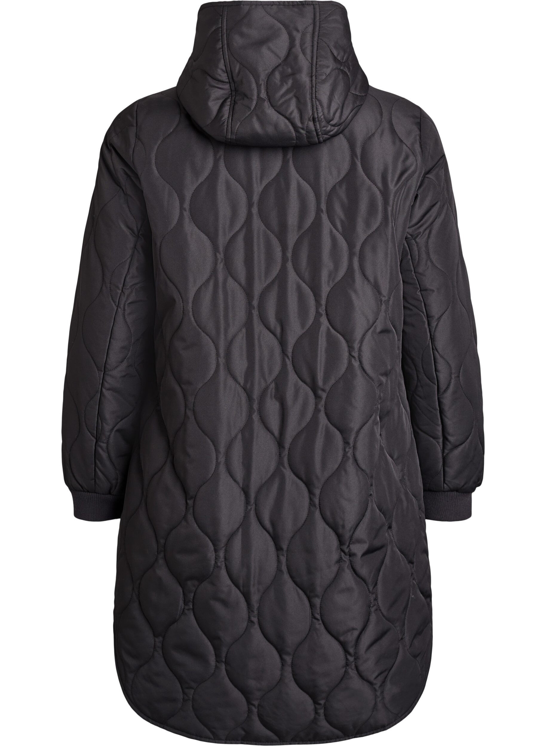 ZizziHalflange gewatteerde jas met een capuchon, Zwart, Packshot image number 1