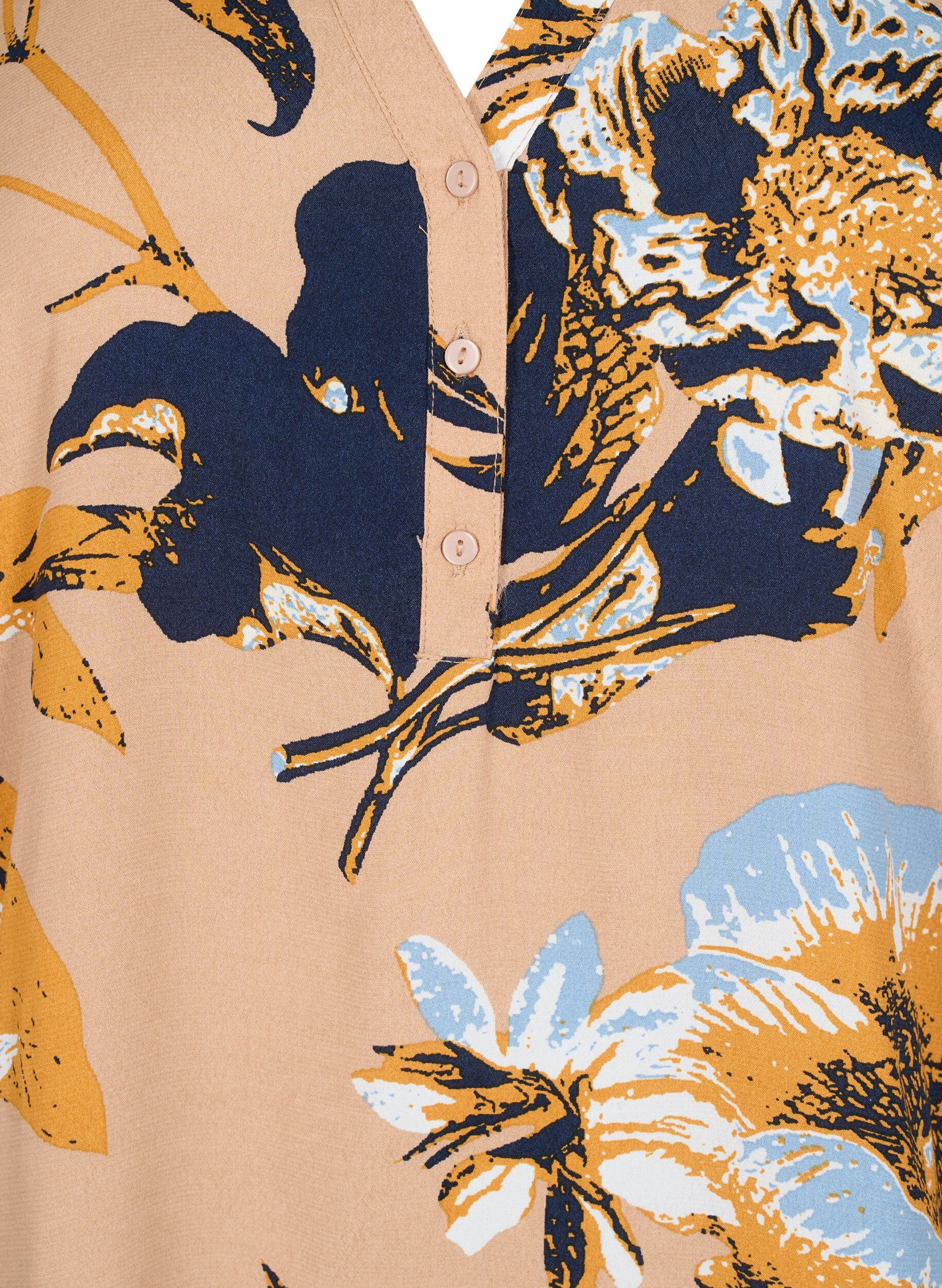 ZizziBlouse van Viscose met 3/4 mouw, Blue Flower AOP, Packshot image number 2