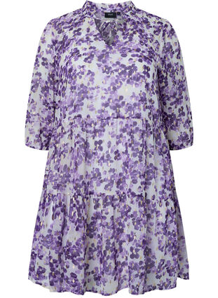 Tunique à imprimé floral et lurex, Beige/Purple Flower, Packshot image number 0