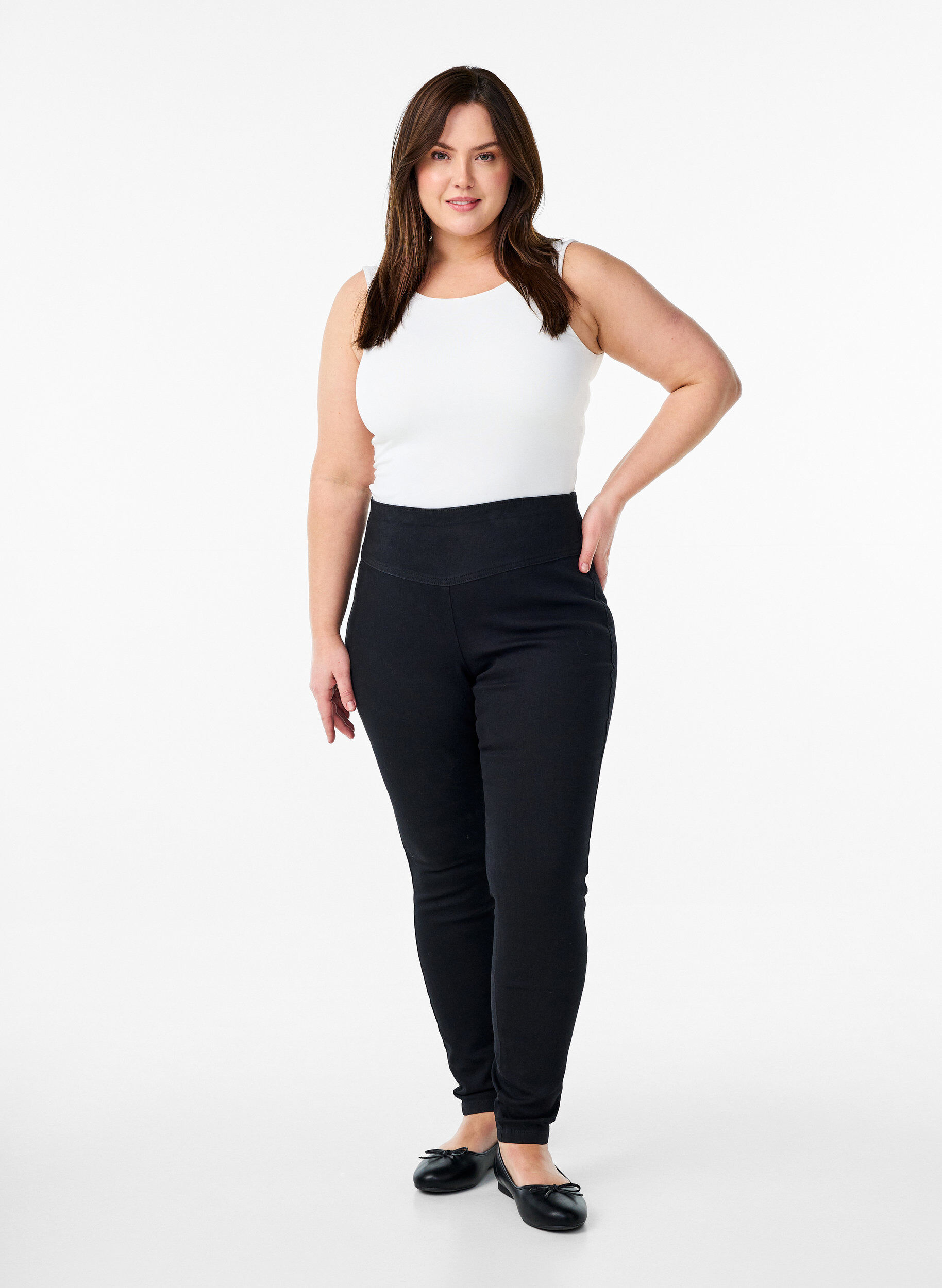 Rekbare jeggings met een hoge taille, Zwart, Model