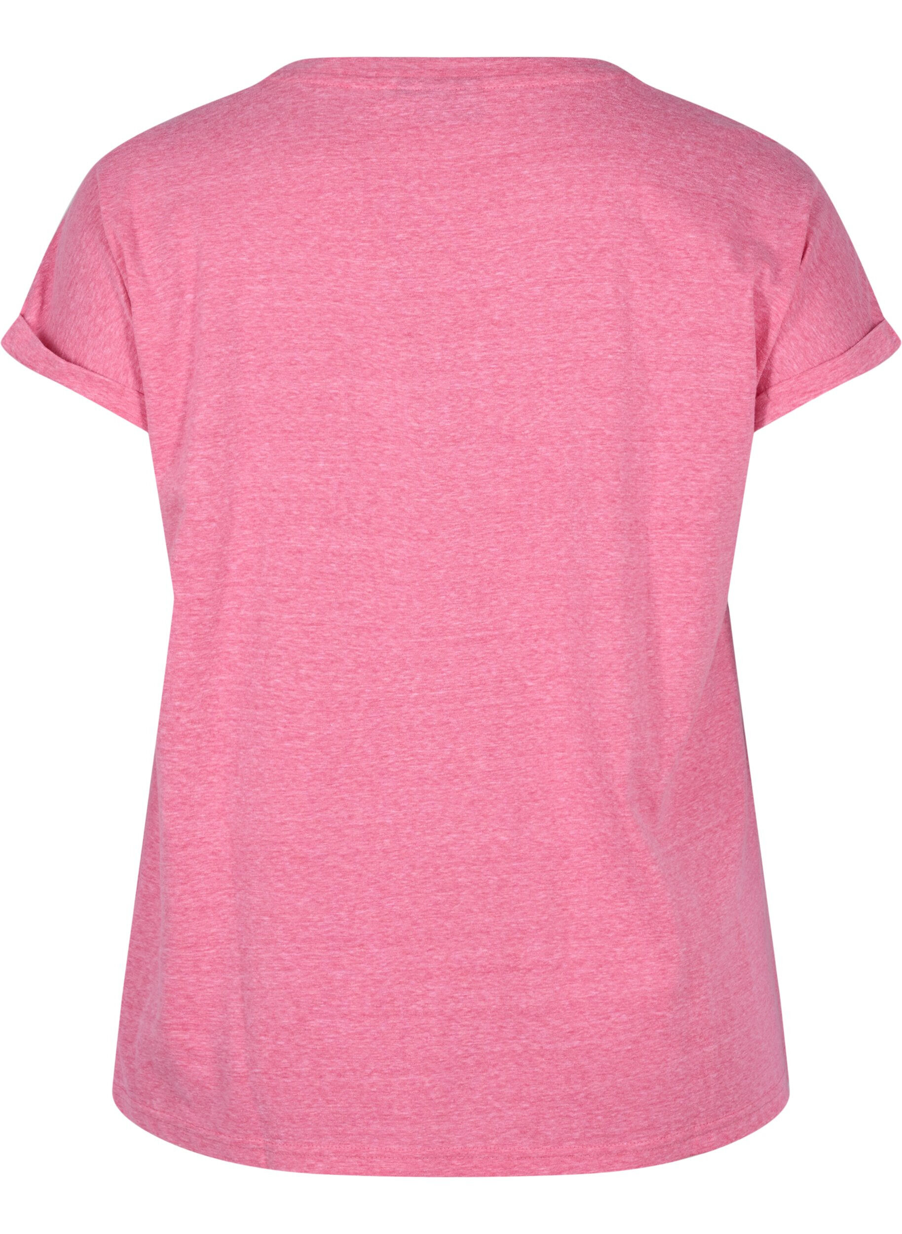 ZizziGem&ecirc;leerd katoenen t-shirt, Fandango Pink M&eacute;l, Packshot image number 1