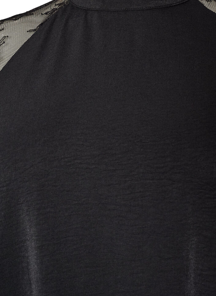 Blouse &agrave; col montant avec manches courtes en dentelle, Noir, Packshot image number 2