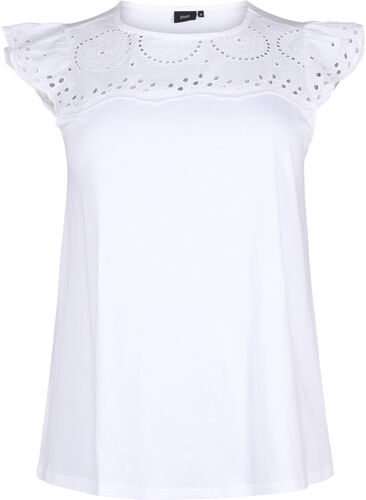 T-shirt en coton biologique avec broderie anglaise, Bright White, Packshot image number 0