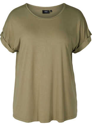 T-shirt col rond en mélange de viscose, Deep Lichen Green, Packshot image number 0