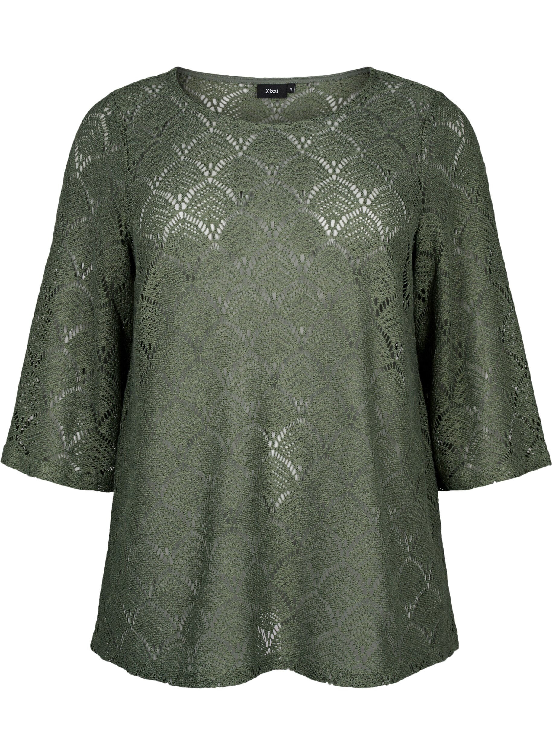 ZizziCrochet Blouse met 3/4 mouw, Thyme, Packshot image number 0