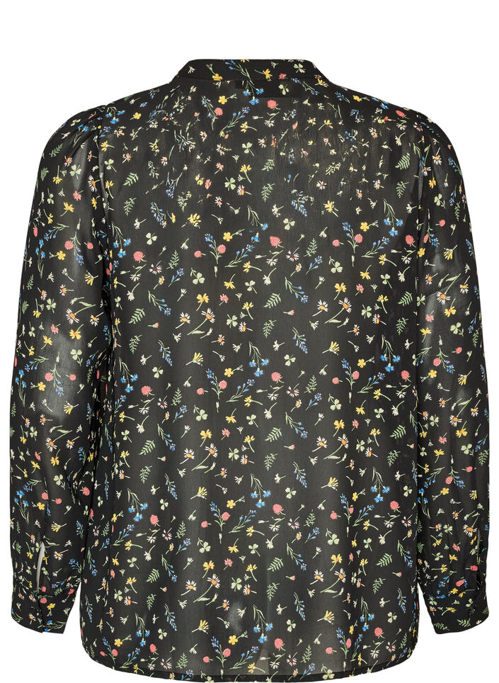Blouse met all-overprint en korte knoopsluiting, Zwart, Packshot image number 1