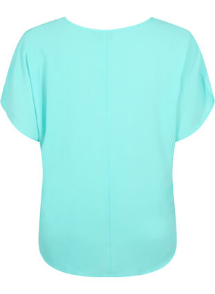 Blouse met korte mouwen en een ronde halslijn, Turquoise, Packshot image number 1