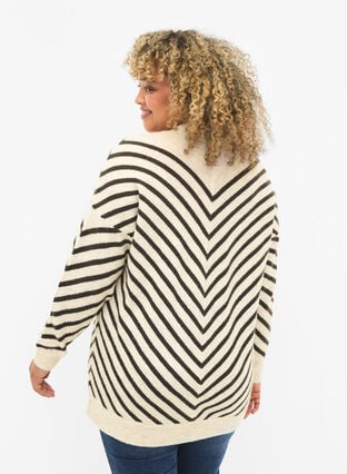 Gebreide blouse met diagonale strepen, Birch Mel. w stripes, Model image number 1