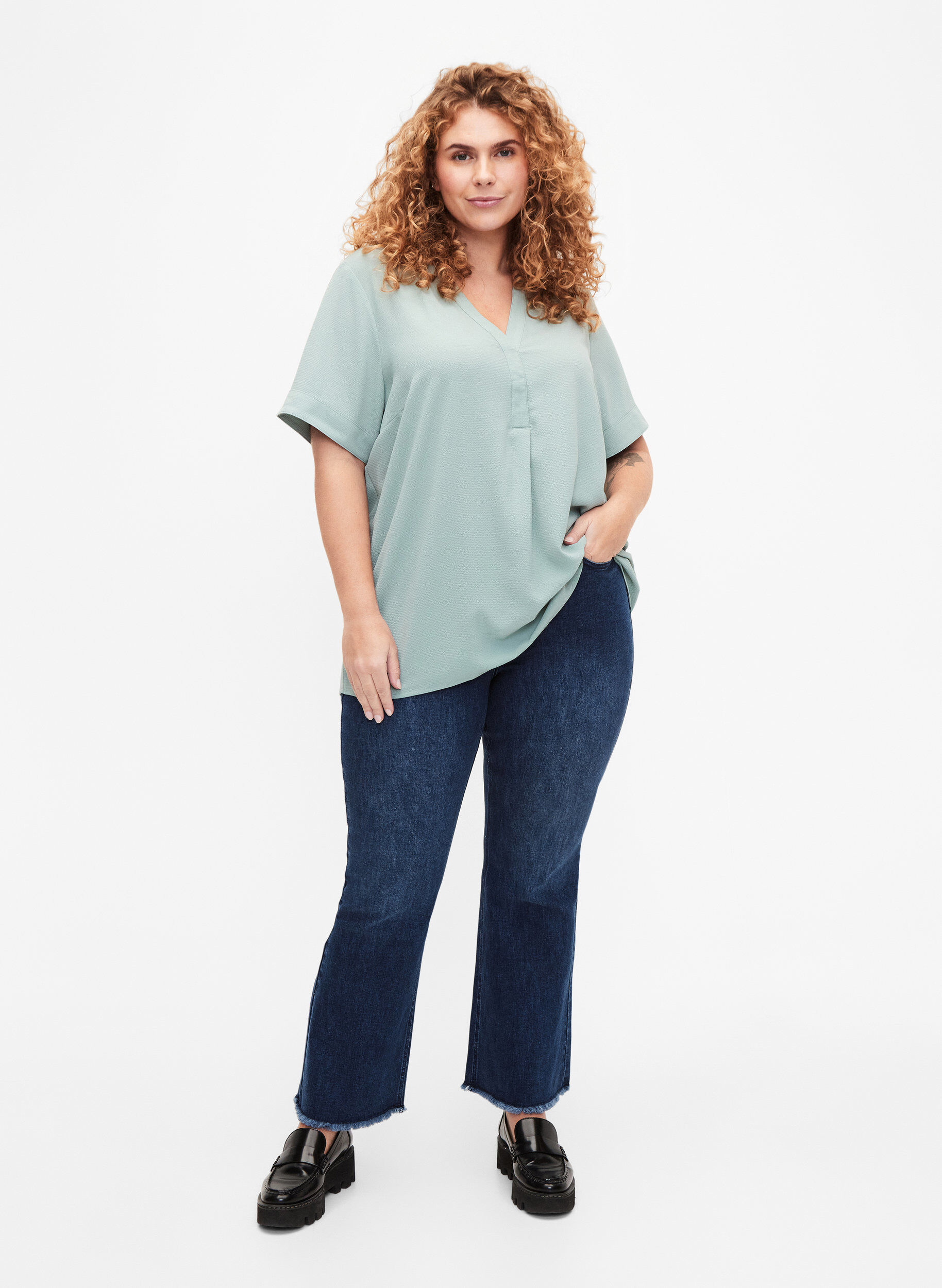 ZizziBlouse met korte mouwen en v-hals, Groen, Model image number 1