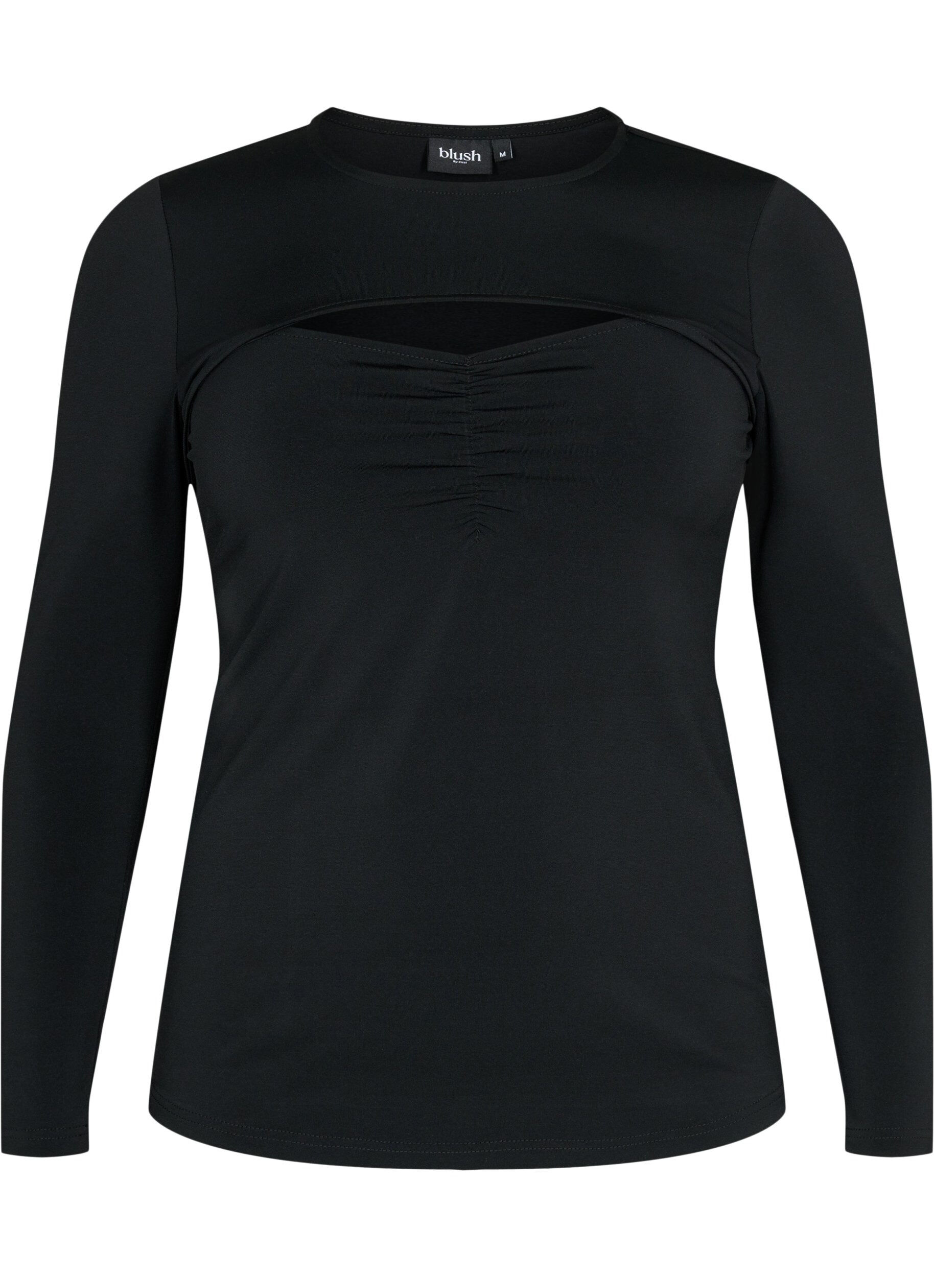 ZizziGesneden blouse met lange mouw, Black, Packshot image number 0