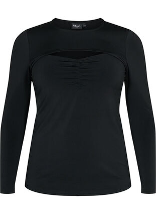 Gesneden blouse met lange mouw, Black, Packshot image number 0