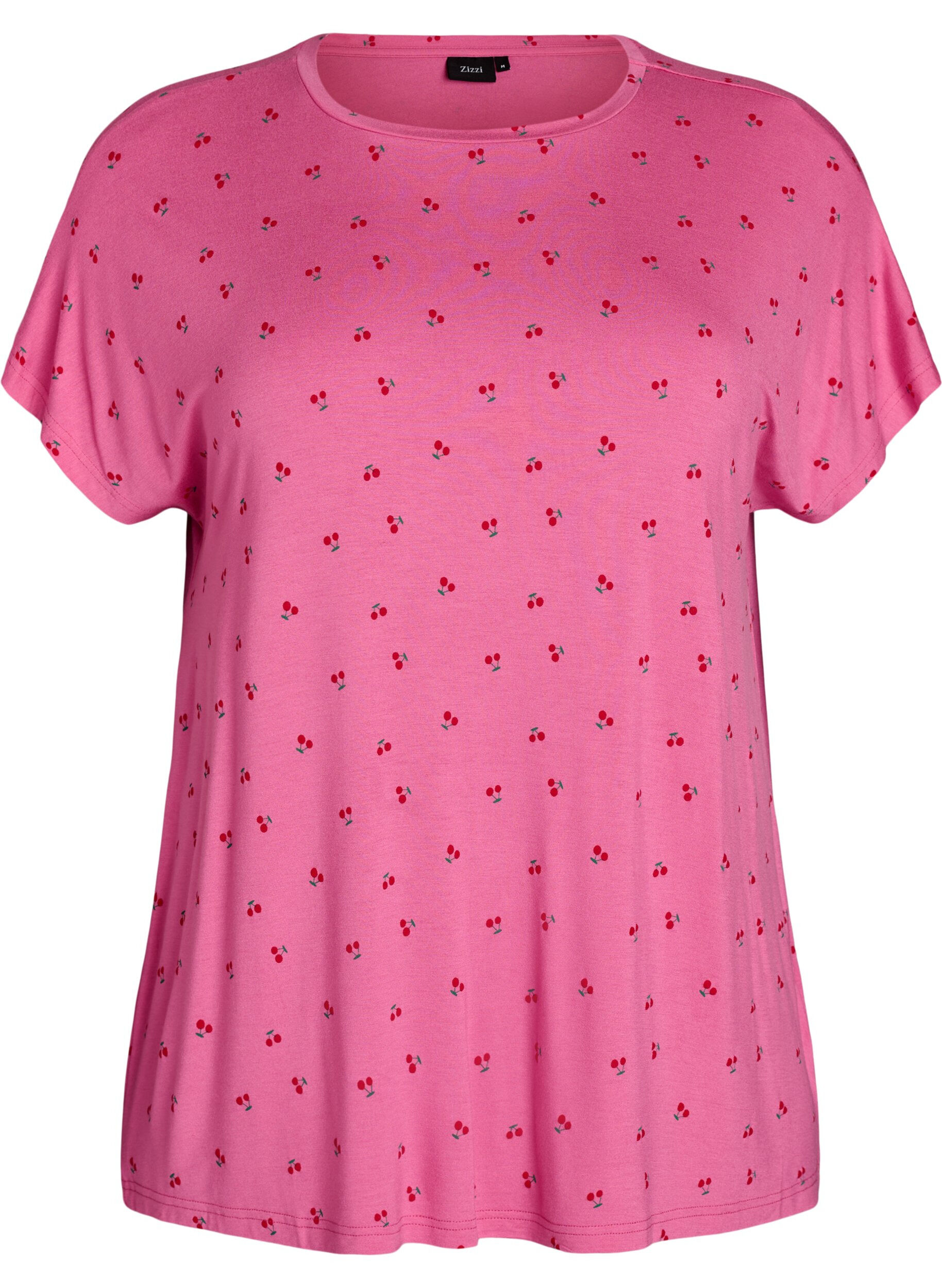 Zizzi T-shirt de pyjama en viscose &agrave; imprim&eacute; int&eacute;gral, Rose, Packshot image number 0
