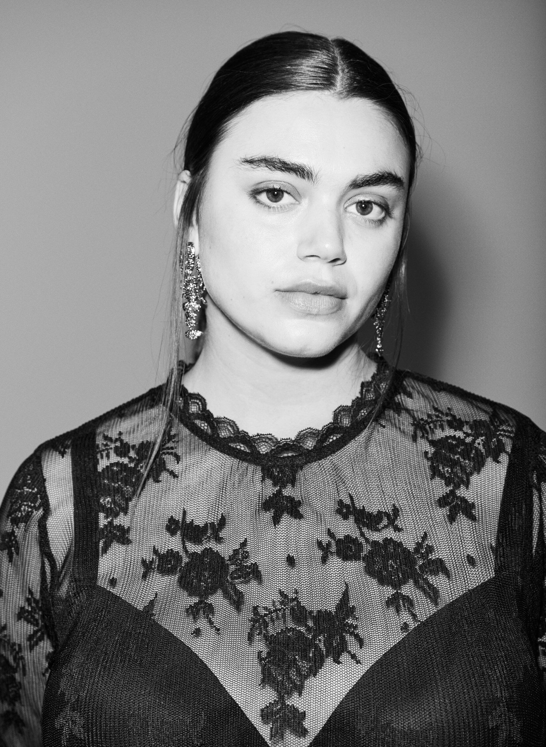 ZizziMesh blouse met lange mouwen met kantpatroon, Zwart, Image image number 0